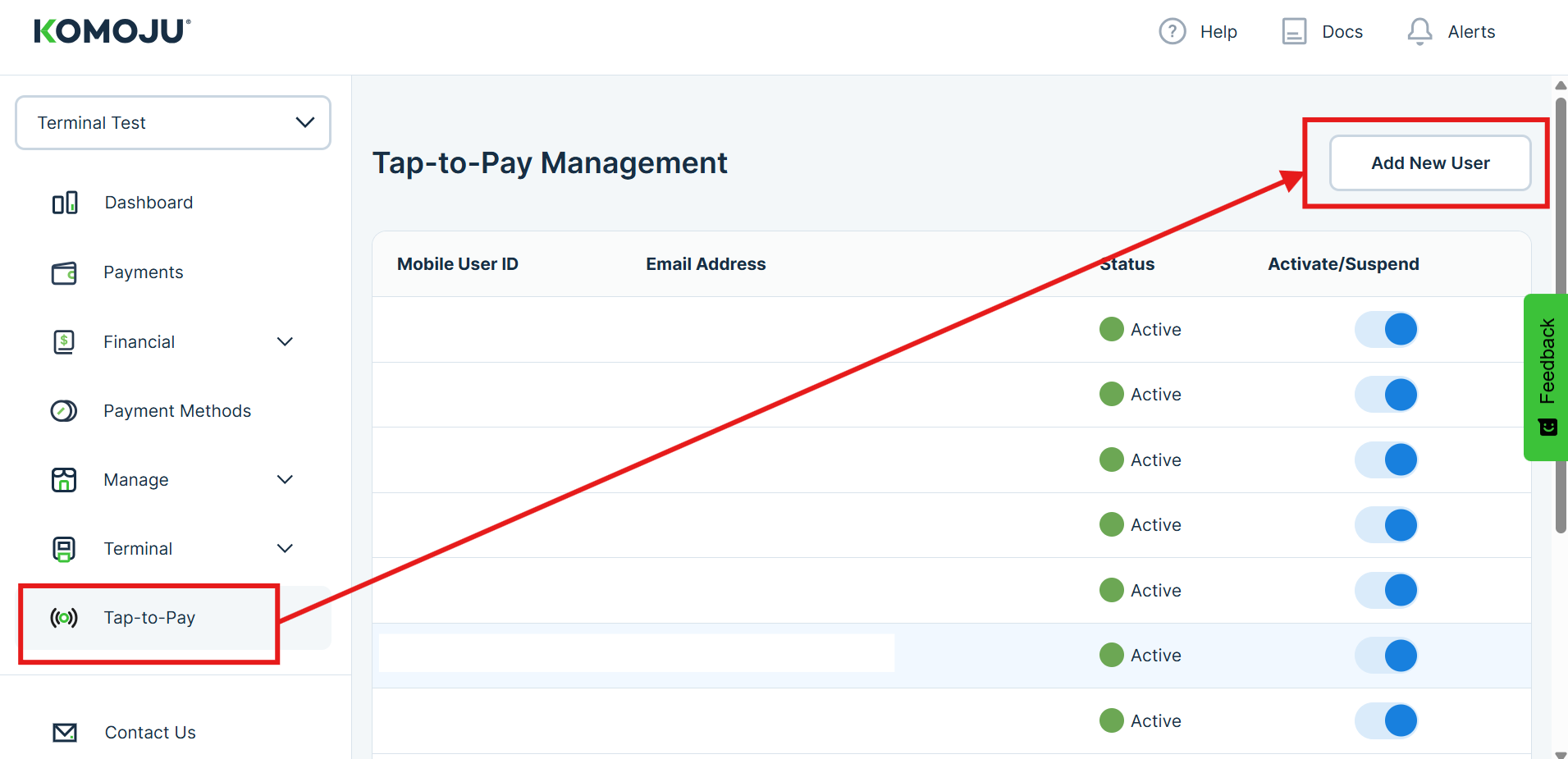 KOMOJU Dashboard - Tap to Pay page